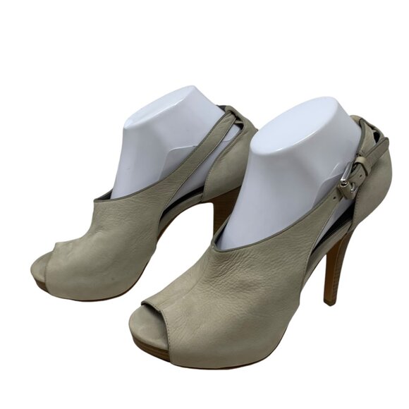 COACH Apryl Stone Nubuck Cut Out Peep Toe‎ Logo Buckle Stilettos - Picture 13 of 13